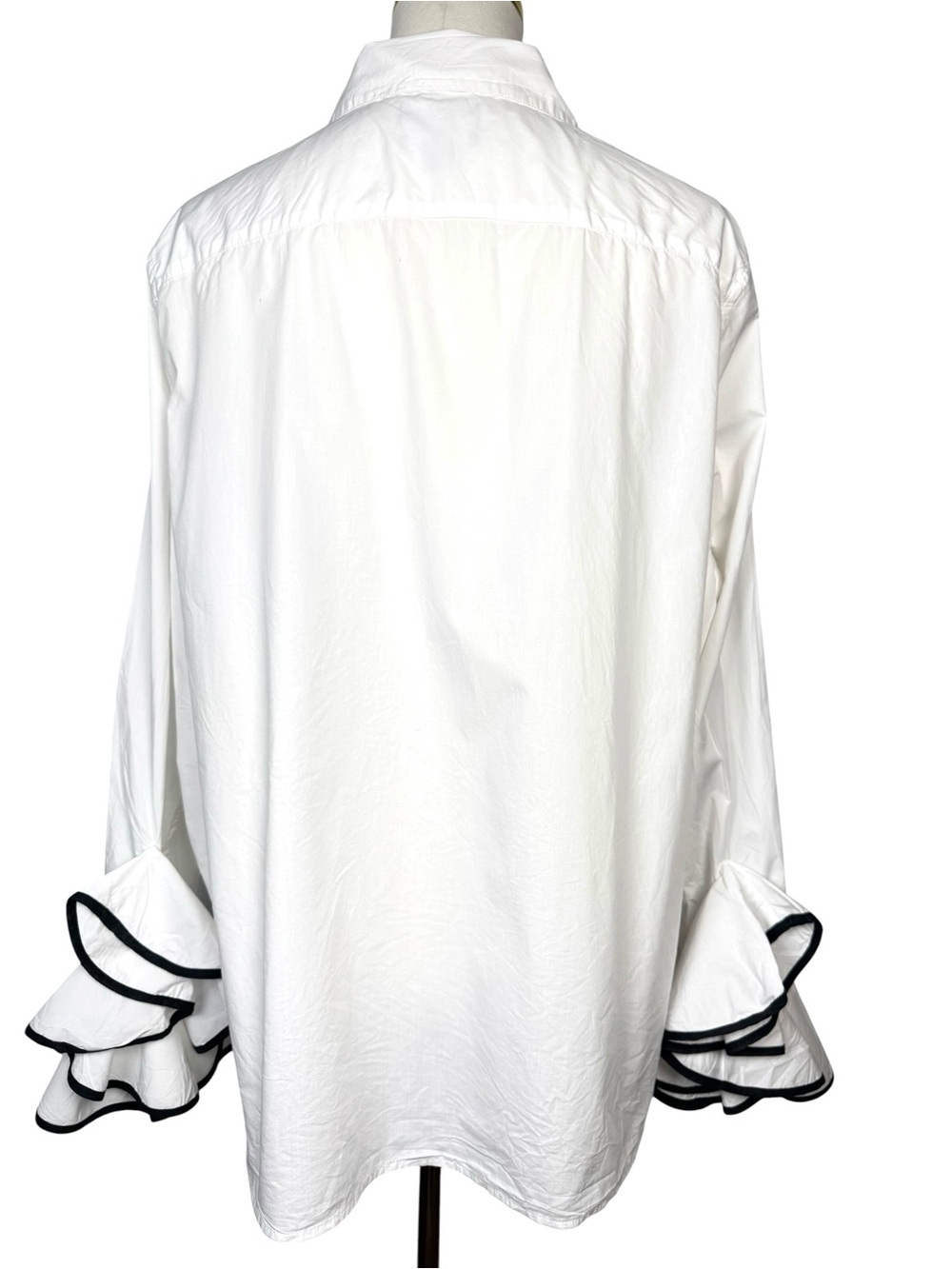 J.Crew Organic Cotton White Button Up Shirt Ruffle Cuff Black Trim Size 20 - Picture 5 of 8